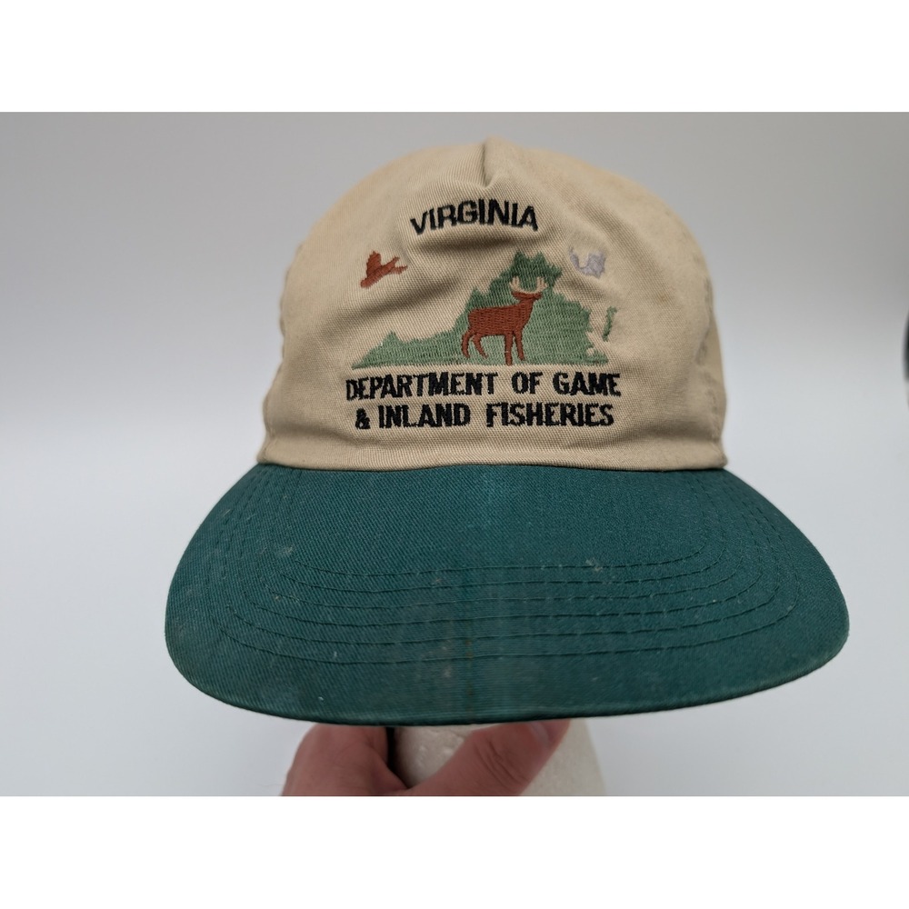 Vintage Virginia Dept of Game & Inland Fisheries Trucker Hat Tan Green Mesh Cap